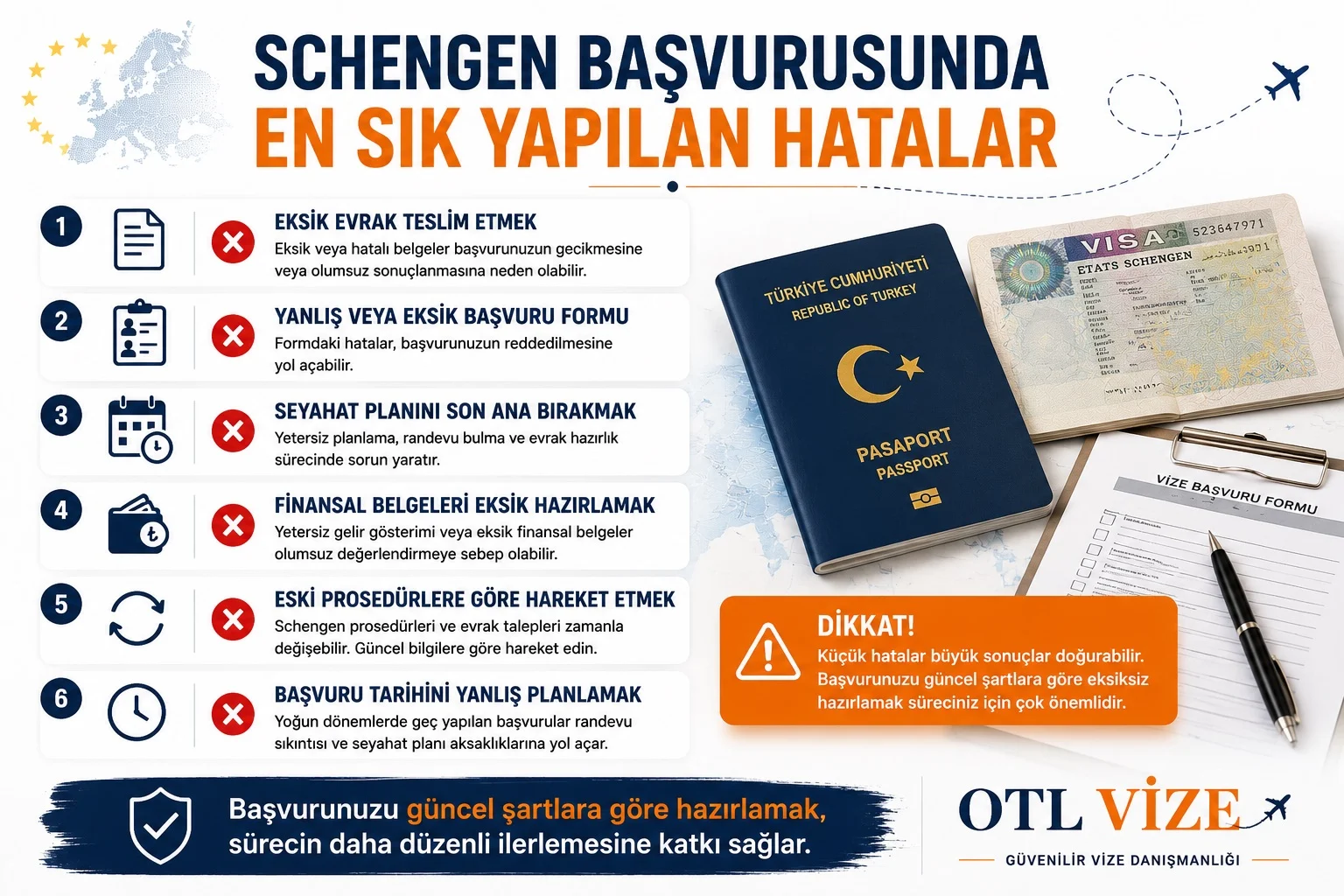 Schengen vizesi için danışmanlık almak zorunlu değildir. Ancak özellikle ilk kez başvuru yapacak kişiler için, başvurunun eksiksiz hazırlanması ve güncel prosedürlerin takip edilmesi açısından önemli avantajlar sağlayabilir.