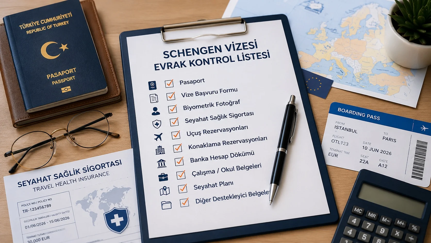 Evrak listenizi başvuru yapılacak ülkeye ve kişisel durumunuza göre güncel şekilde kontrol edin.